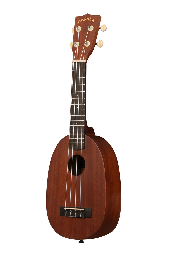 A Makala Pineapple Soprano Ukulele shown at a left angle