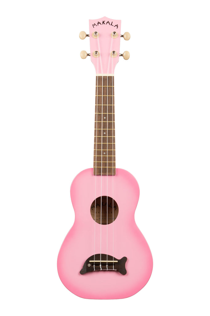 A Pink Burst Soprano Dolphin Ukulele shown at a front angle