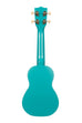 A Mako Blue Soprano Shark Ukulele shown at a back angle