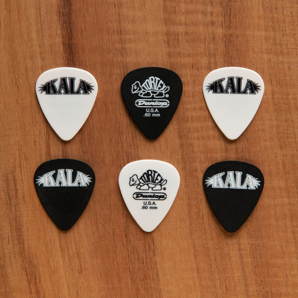 Dunlop x Kala Tortex Pick, .60mm, White & Black, 6 Pack