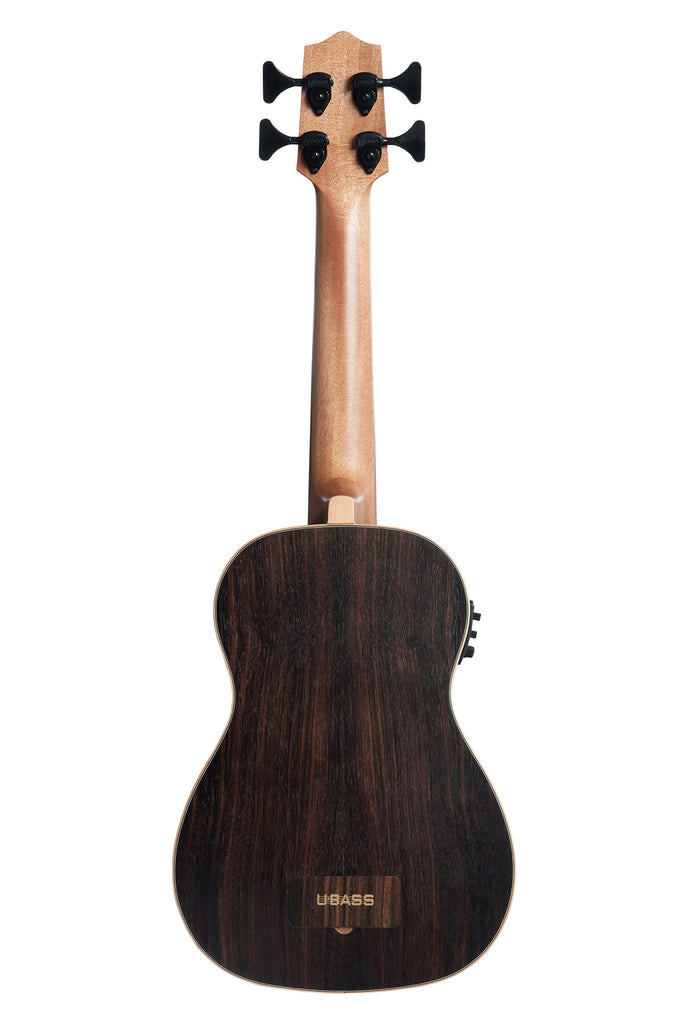 A Striped Ebony Fretted Acoustic-Electric U•BASS® shown at a back angle