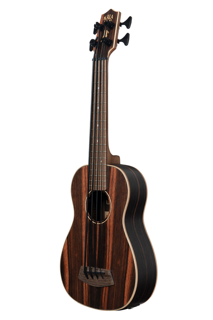 A Striped Ebony Fretted Acoustic-Electric U•BASS® shown at a left angle