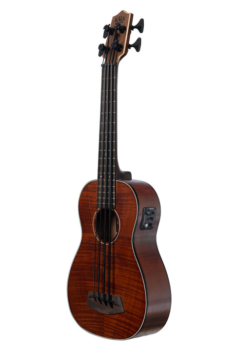 A Exotic Mahogany Left-Handed Acoustic-Electric U•BASS® shown at a left angle