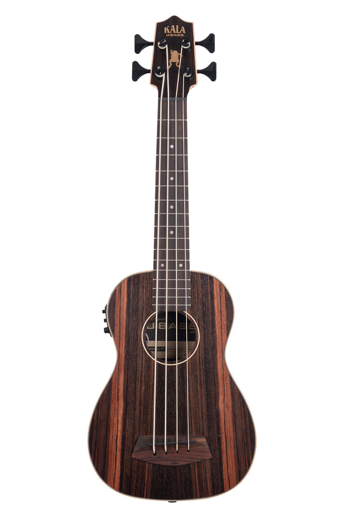 A Striped Ebony Fretted Acoustic-Electric U•BASS® w/ Round Wounds shown at a front angle