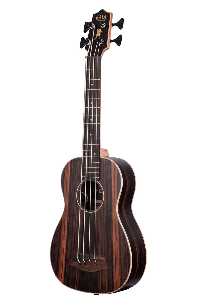 A Striped Ebony Fretted Acoustic-Electric U•BASS® w/ Round Wounds shown at a left angle