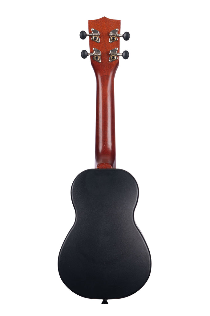 A Bamboo Top Ukadelic Soprano Ukulele shown at a back angle