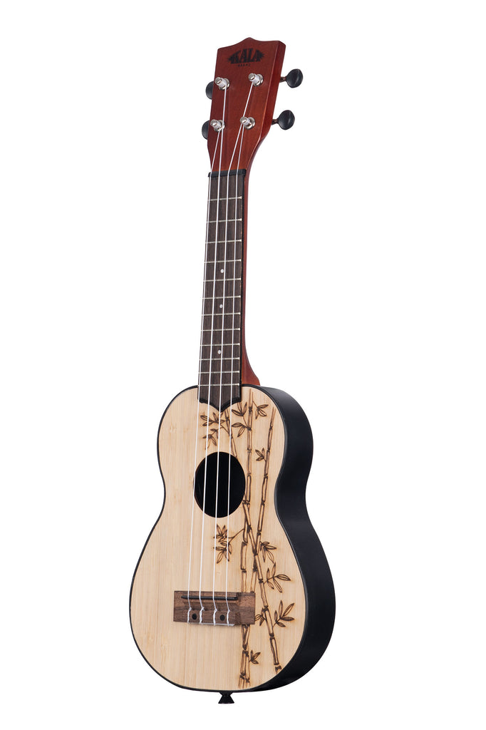 A Bamboo Top Ukadelic Soprano Ukulele shown at a left angle