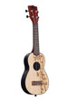 A Bamboo Top Ukadelic Soprano Ukulele shown at a right angle