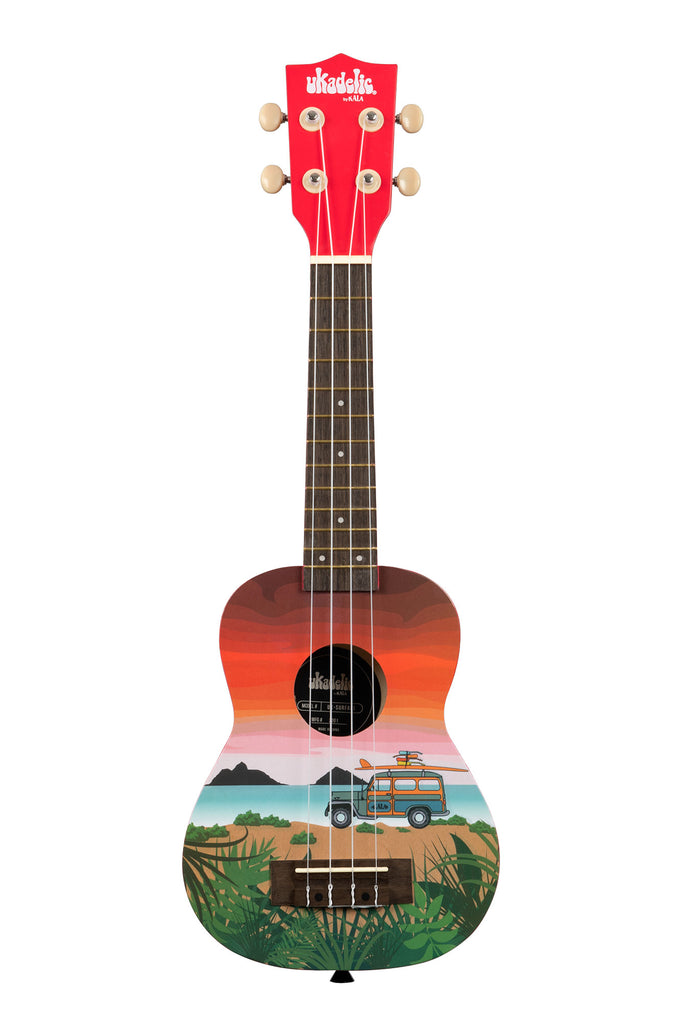 A Surfari Ukadelic Soprano Ukulele shown at a front angle