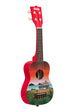 A Surfari Ukadelic Soprano Ukulele shown at a right angle