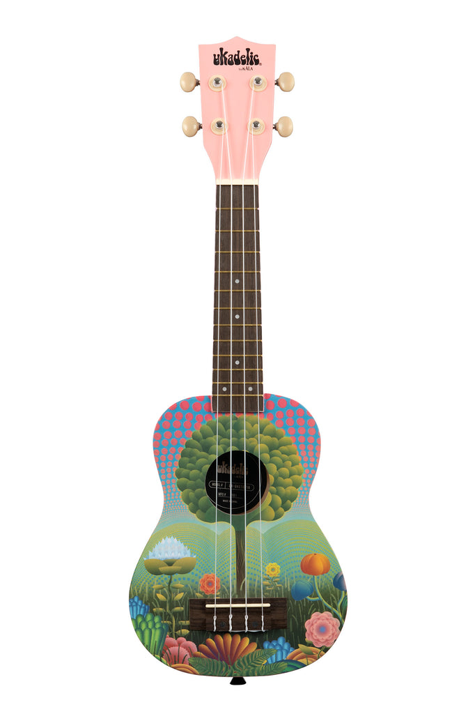 A Uketopia Ukadelic Soprano Ukulele shown at a front angle