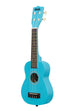 A Blue Yonder Ukadelic Soprano Ukulele shown at a left angle