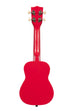 A Cherry Bomb Ukadelic Soprano Ukulele shown at a back angle
