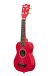 A Cherry Bomb Ukadelic Soprano Ukulele shown at a left angle