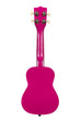 A Dragon Fruit Ukadelic Soprano Ukulele shown at a back angle
