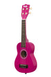 A Dragon Fruit Ukadelic Soprano Ukulele shown at a left angle