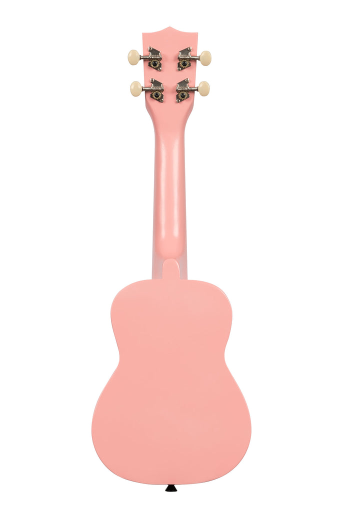 A Flamingo Ukadelic Soprano Ukulele shown at a back angle