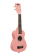 A Flamingo Ukadelic Soprano Ukulele shown at a right angle