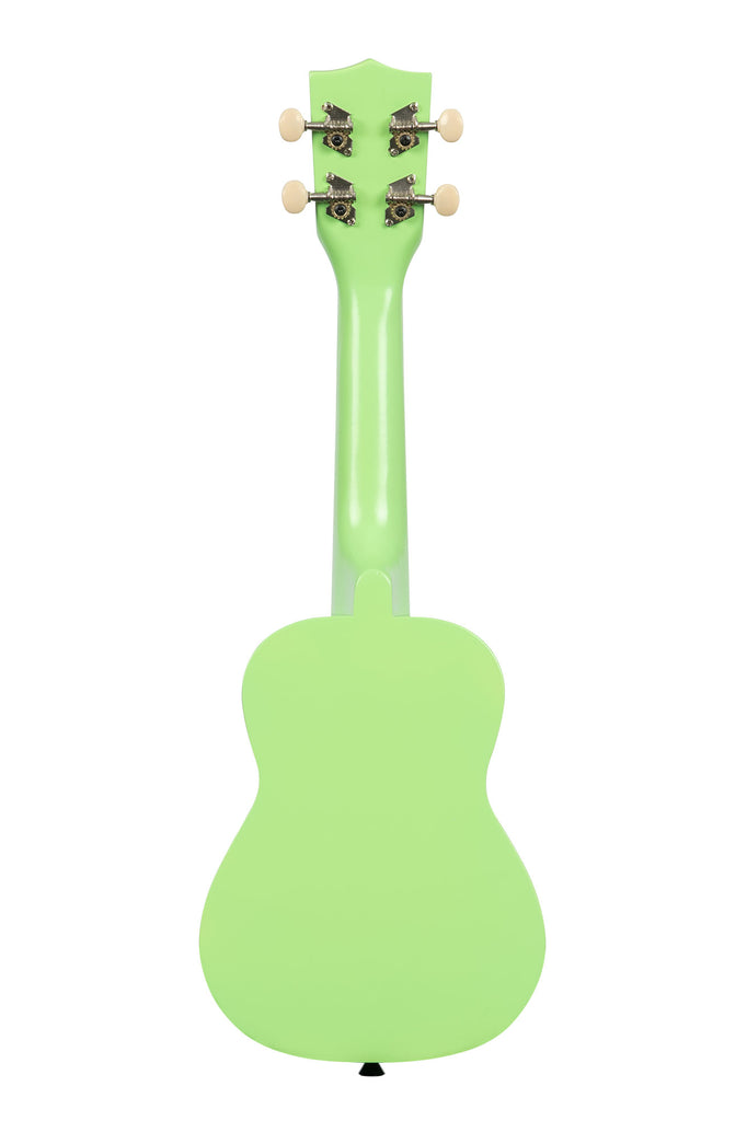 A Grasshopper Ukadelic Soprano Ukulele shown at a back angle