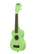 A Grasshopper Ukadelic Soprano Ukulele shown at a left angle