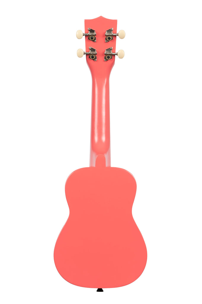 A Razzle Dazzle Ukadelic Soprano Ukulele shown at a back angle