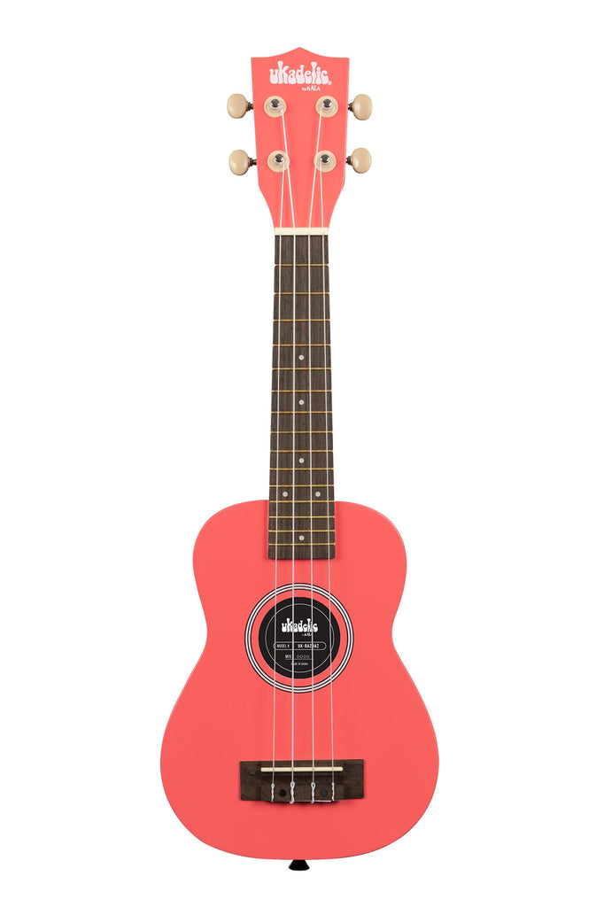 A Razzle Dazzle Ukadelic Soprano Ukulele shown at a front angle