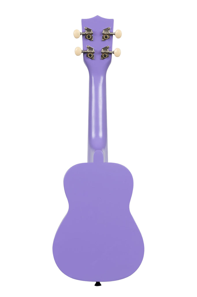 A UltraViolet Ukadelic Soprano Ukulele shown at a back angle