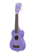 A UltraViolet Ukadelic Soprano Ukulele shown at a left angle