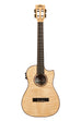 A All Solid Flame Maple Cutaway Baritone Ukulele w/ EQ & Bag shown at a front angle