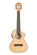 A All Solid Flame Maple Cutaway Tenor Ukulele w/ EQ & Bag shown at a front angle