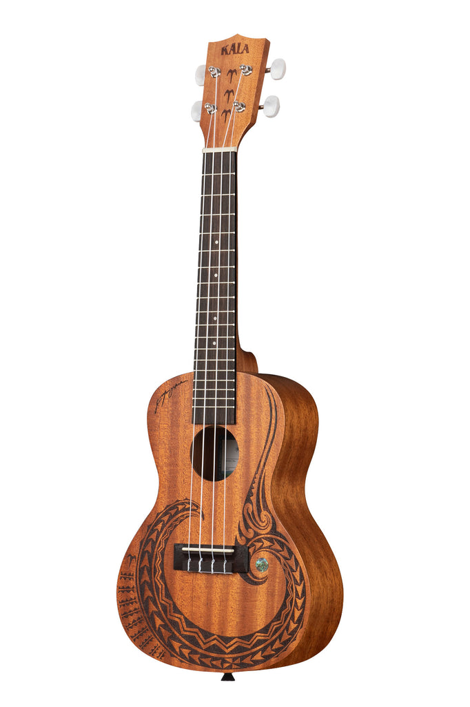 A Courage Mahogany Concert Ukulele shown at a left angle