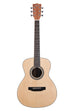 A Solid Spruce Top Ebony Orchestra Mini Guitar shown at a front angle