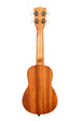 A Hibiscus Mahogany Soprano Ukulele shown at a back angle