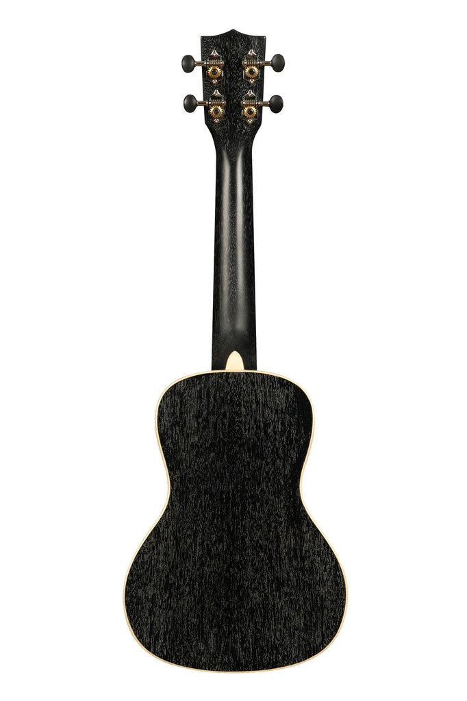 A All Solid Salt & Pepper Doghair Mahogany Concert Ukulele shown at a back angle
