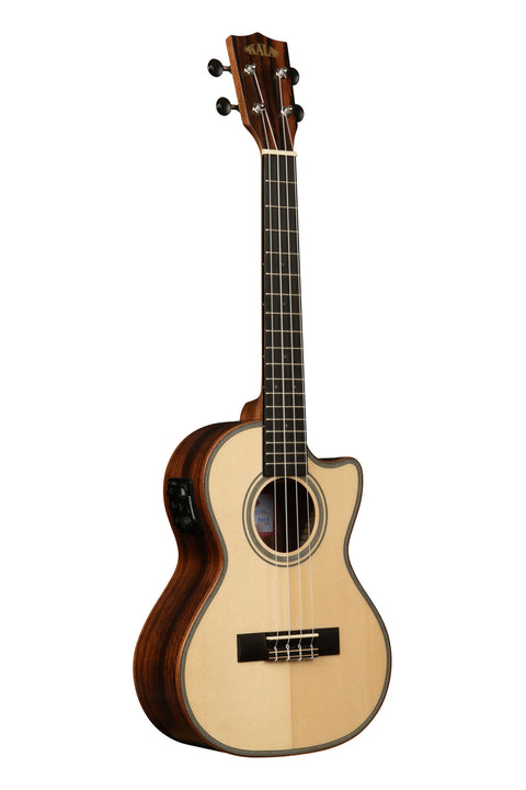 Solid Spruce Top Striped Ebony Tenor Ukulele w/Cutaway and EQ