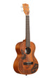 A Unity Mahogany Tenor Ukulele shown at a right angle