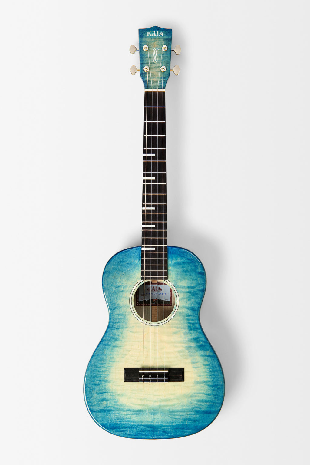 All Solid Blue Flame Maple Waterfall Baritone Ukulele w/ Bag