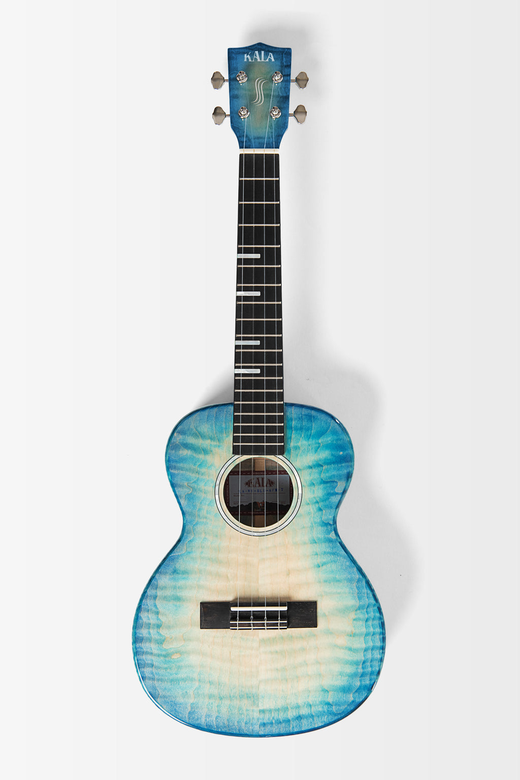 All Solid Blue Flame Maple Waterfall Tenor Ukulele w/ Bag