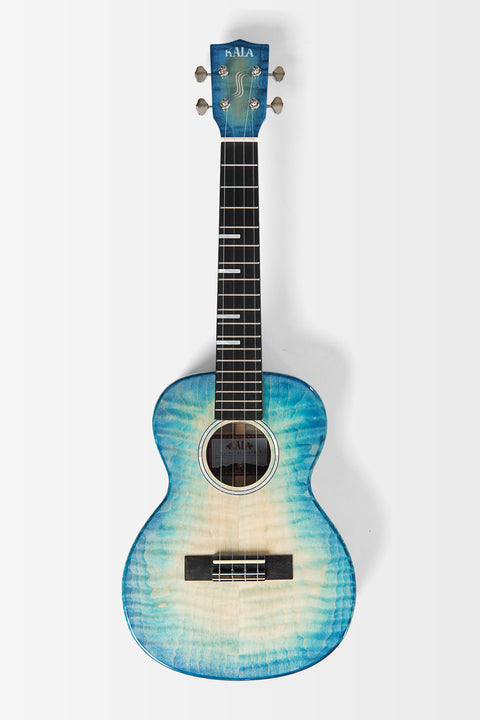 All Solid Blue Flame Maple Waterfall Tenor Ukulele w/ Bag