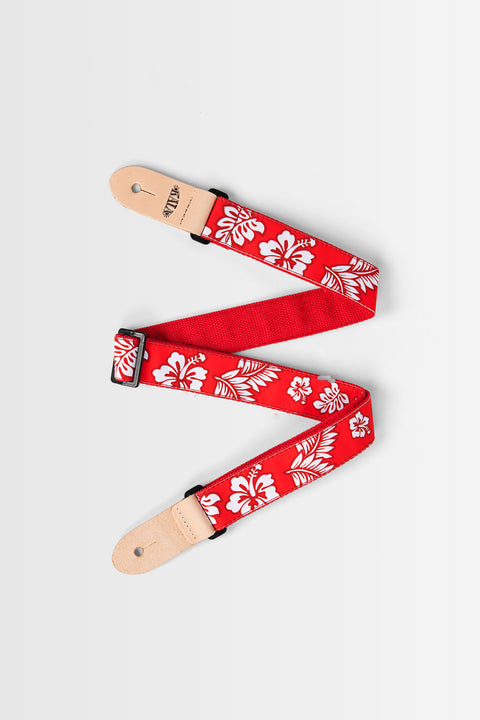 Hibiscus Print Ukulele Strap - Red