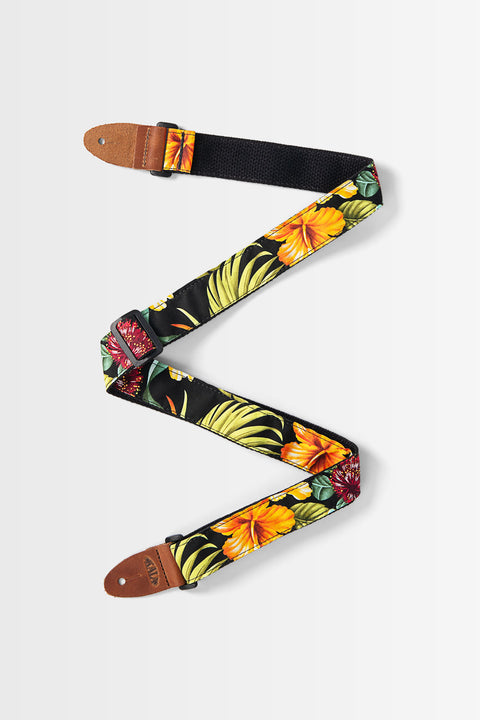 Hibiscus Black USA Made Ukulele Strap