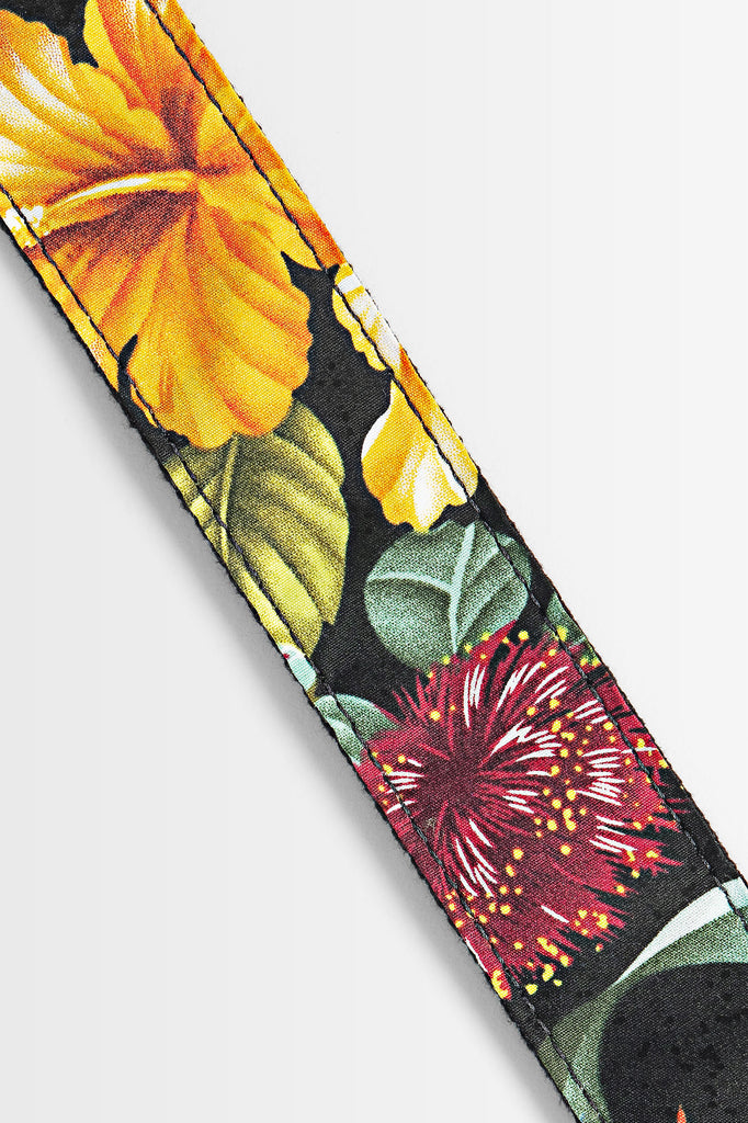 Hibiscus Black USA Made Ukulele Strap