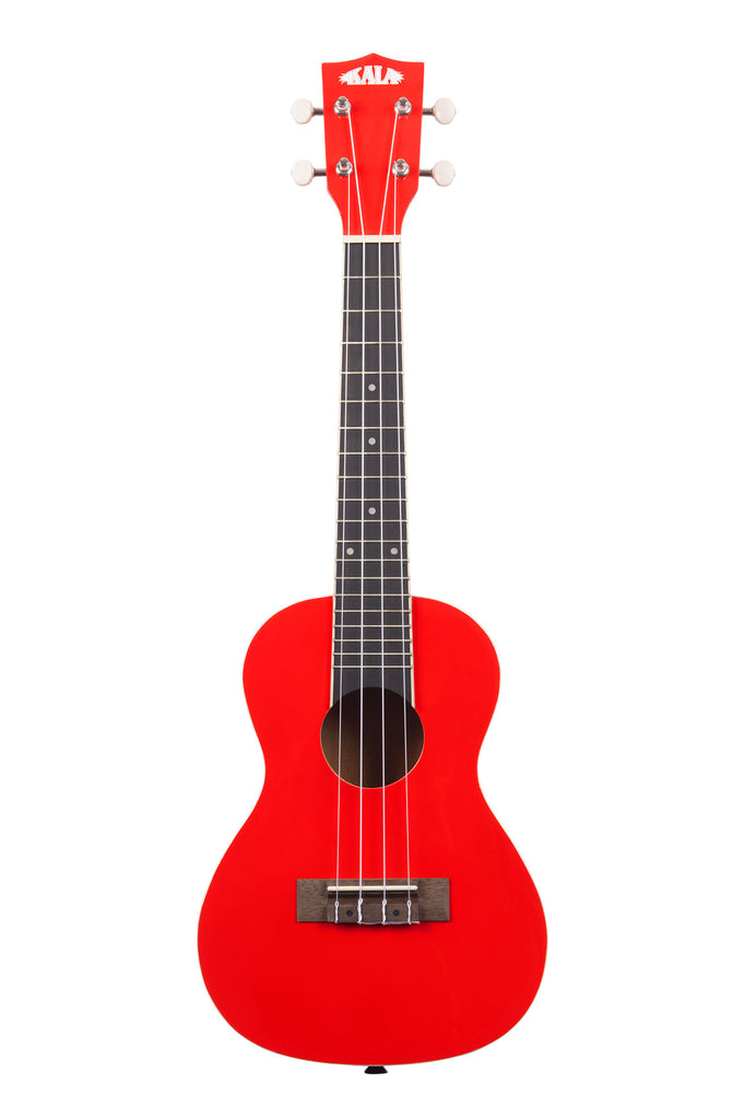 A Candy Apple Red Concert Ukulele shown at a front angle