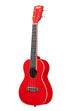 A Candy Apple Red Concert Ukulele shown at a left angle
