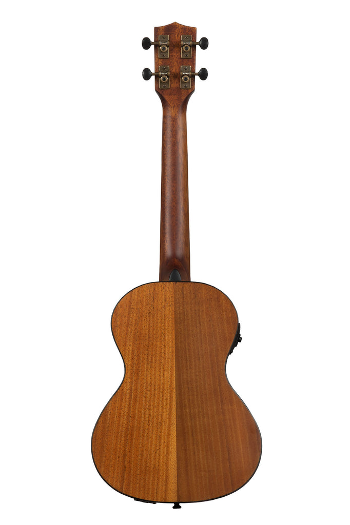 A Satin Hawaiian Koa Tenor w/ EQ Ukulele shown at a back angle