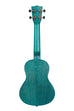 A Ocean Blue Watercolor Meranti Concert Ukulele shown at a back angle