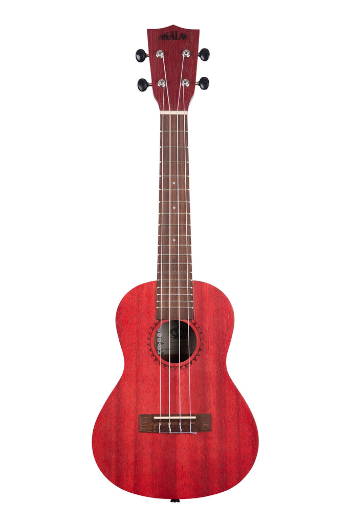 A Adobe Red Watercolor Meranti Concert Ukulele shown at a front angle