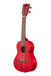 A Adobe Red Watercolor Meranti Concert Ukulele shown at a left angle