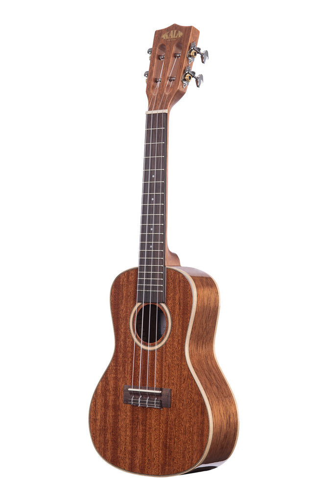 A All Solid Gloss Mahogany Concert Ukulele shown at a left angle