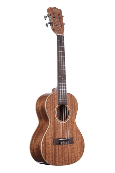 A All Solid Gloss Mahogany Tenor Ukulele shown at a right angle
